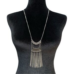 Long Length Necklace Chain Fringe Silver Tone 26 - 28 Inch